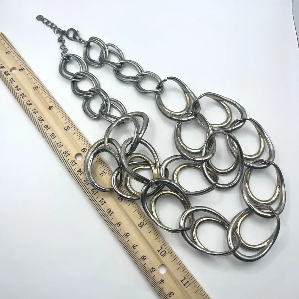 Heavy Chunky Silver Tone Statement Necklace Signed N Oversized Links 222g